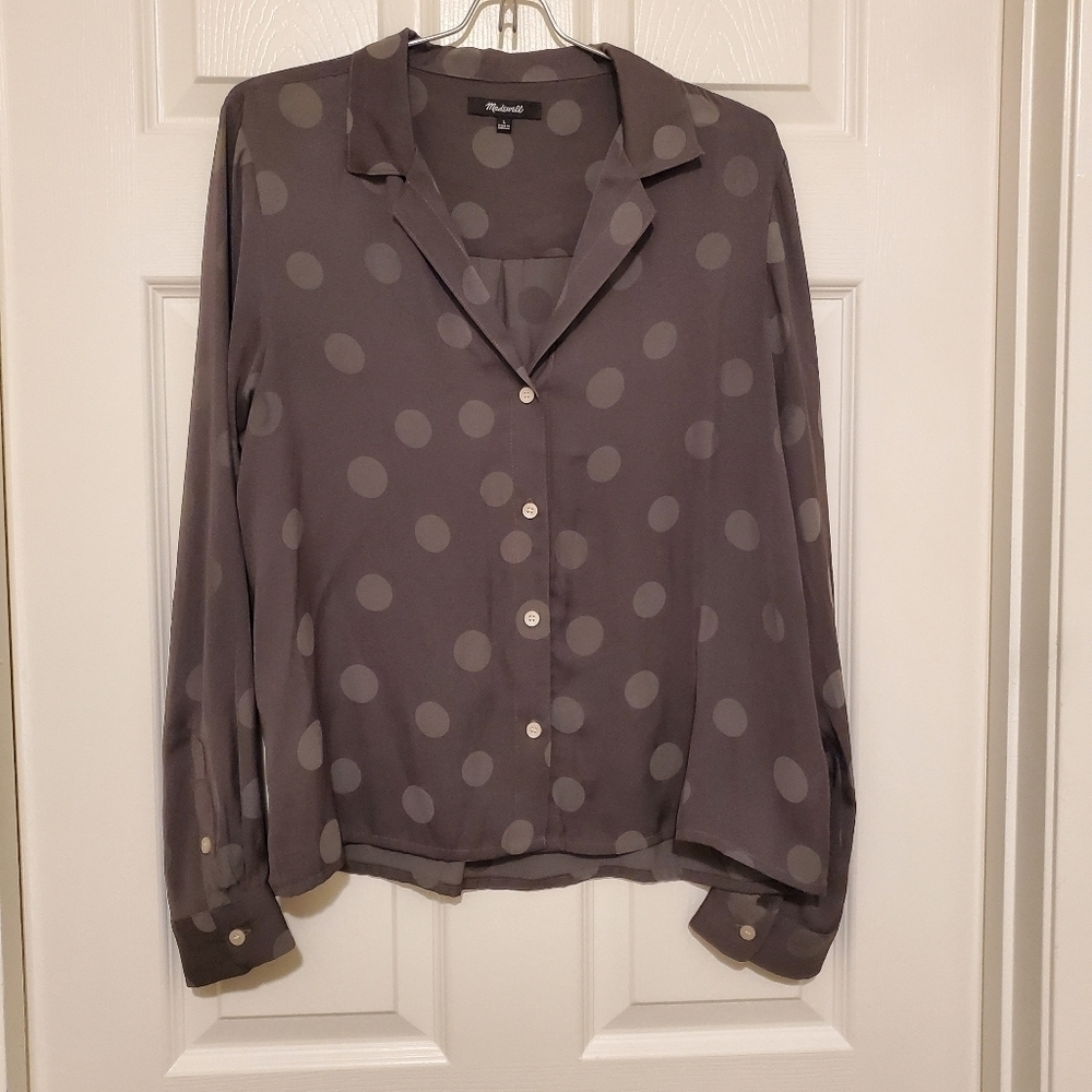 Madewell Jacquard Dot Pajama Shirt Sz Large Olive Green - Picture 2 of 8